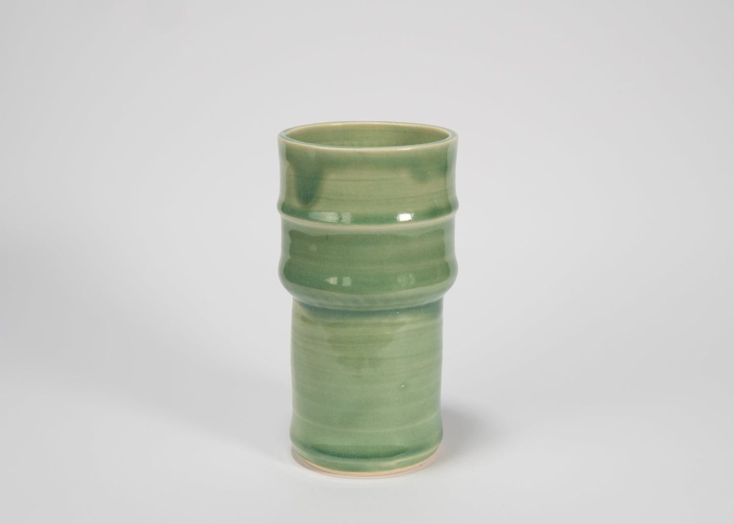 Handmade Green Glaze Ceramic Vase – Bamboo Form | Sculptural Home Decor