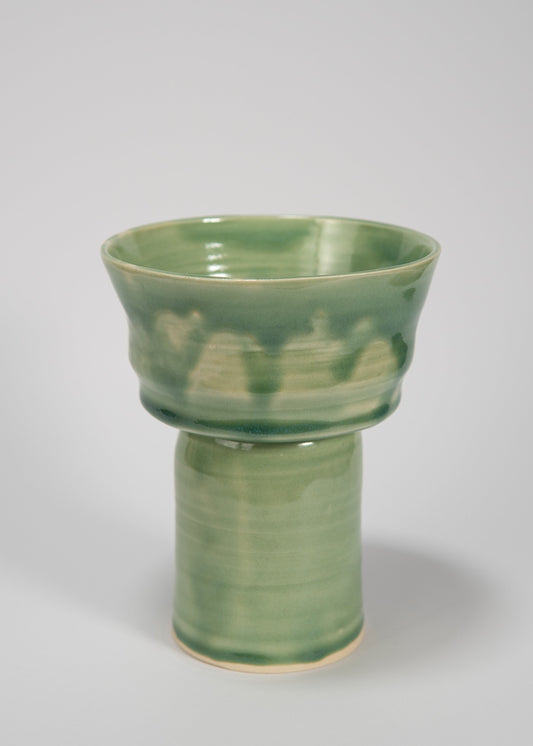 Handmade Green Glaze Pedestal Planter – Ceramic Sculptural Plant Stand
