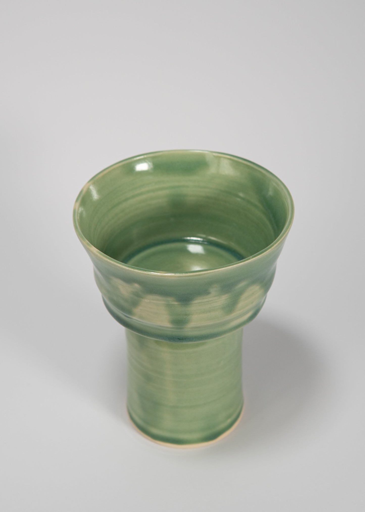 Handmade Green Glaze Pedestal Planter – Ceramic Sculptural Plant Stand