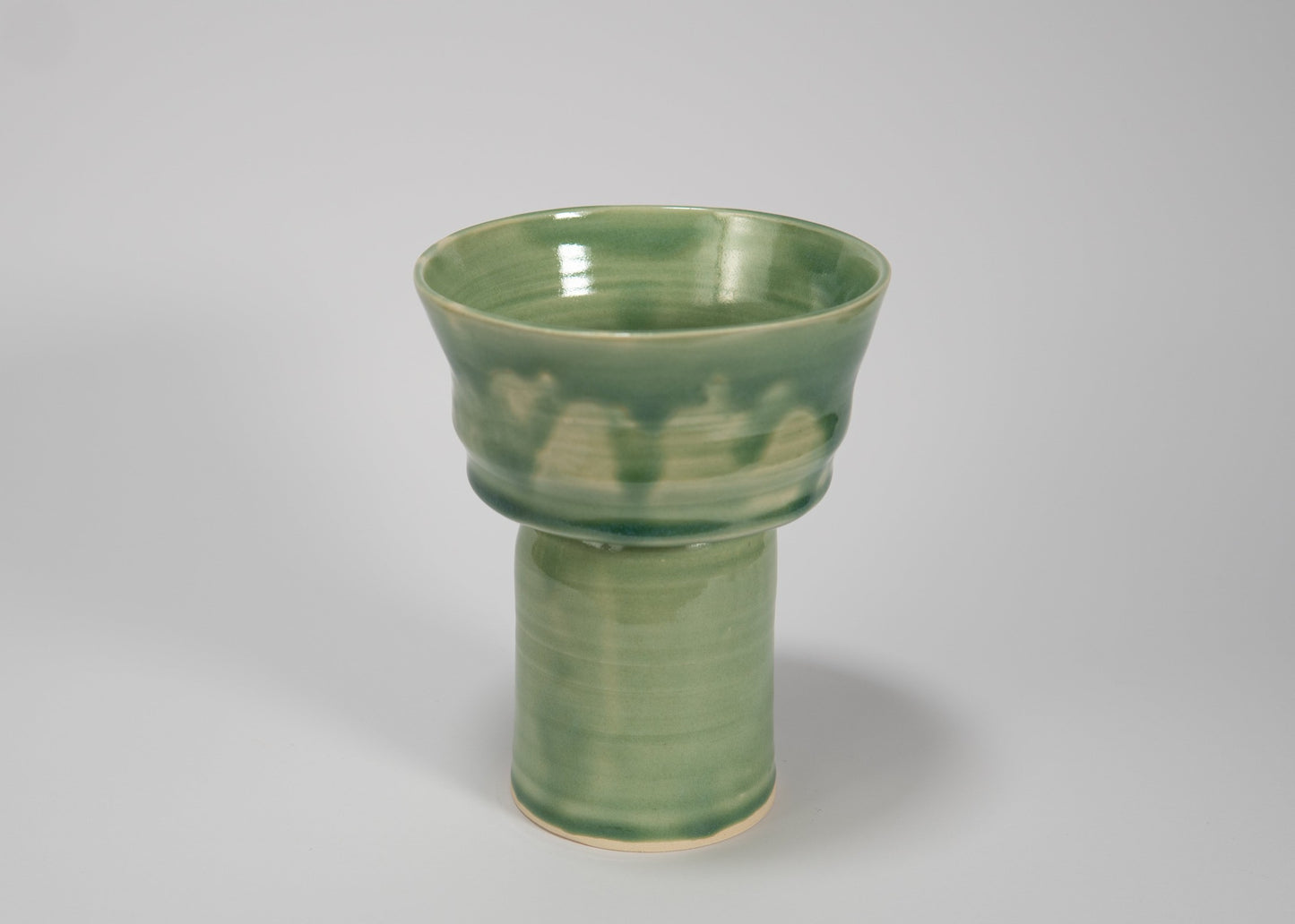 Handmade Green Glaze Pedestal Planter – Ceramic Sculptural Plant Stand