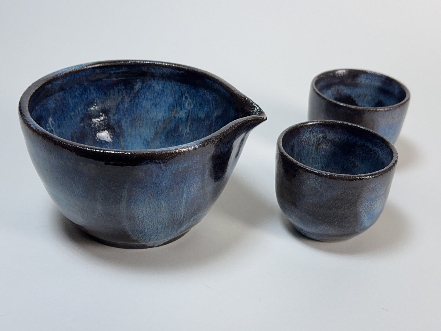 Handmade Midnight Blue Matcha Serving Set – Ceramic Bowl & 2 Cups for Tea Rituals